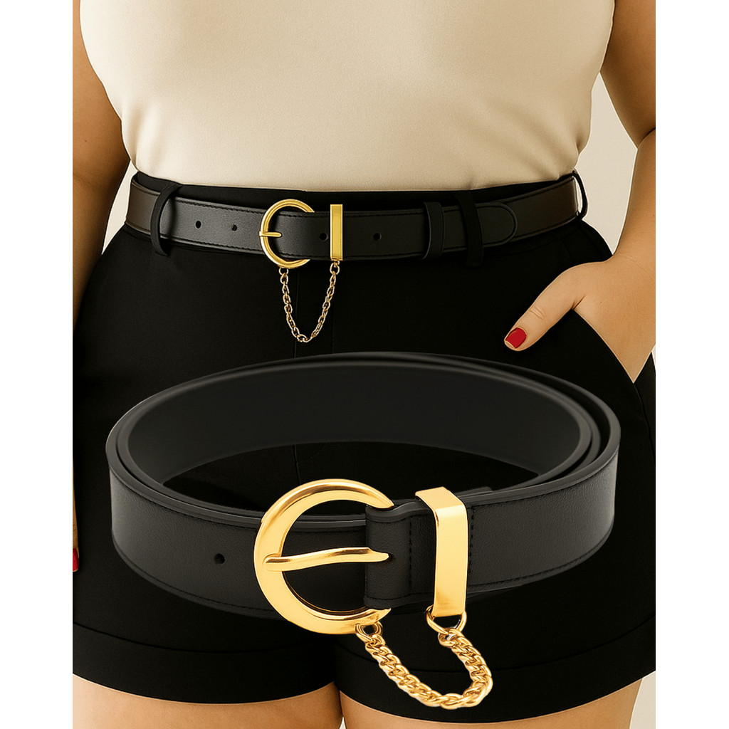 Cinto Feminino Plus Size Fino Corrente Dourada Elegante Fino Fivela Ajustável Sofisticado