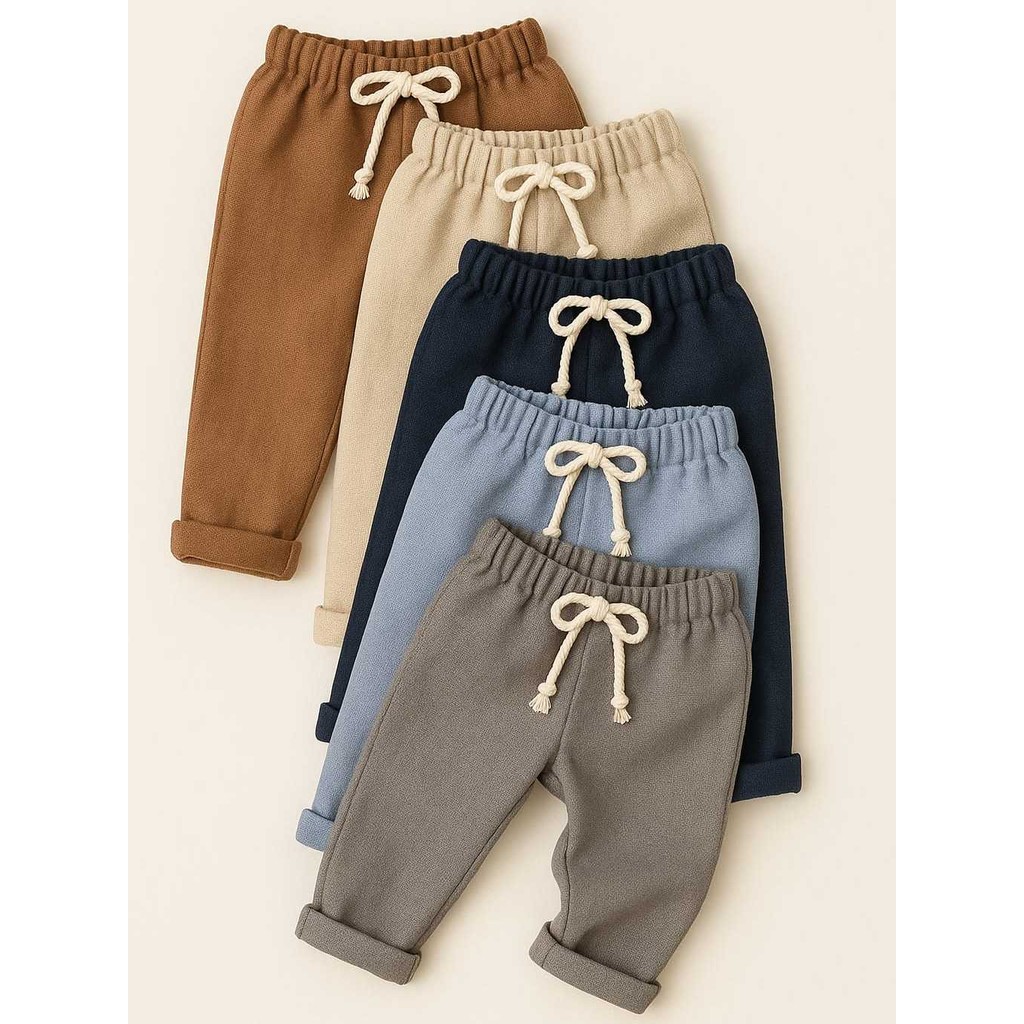 Kit 2 Calças de Linho Infantil Unissex – Tamanhos 1 a 8 Anos | Cintura com Elástico e Cordão | Variadas Cores