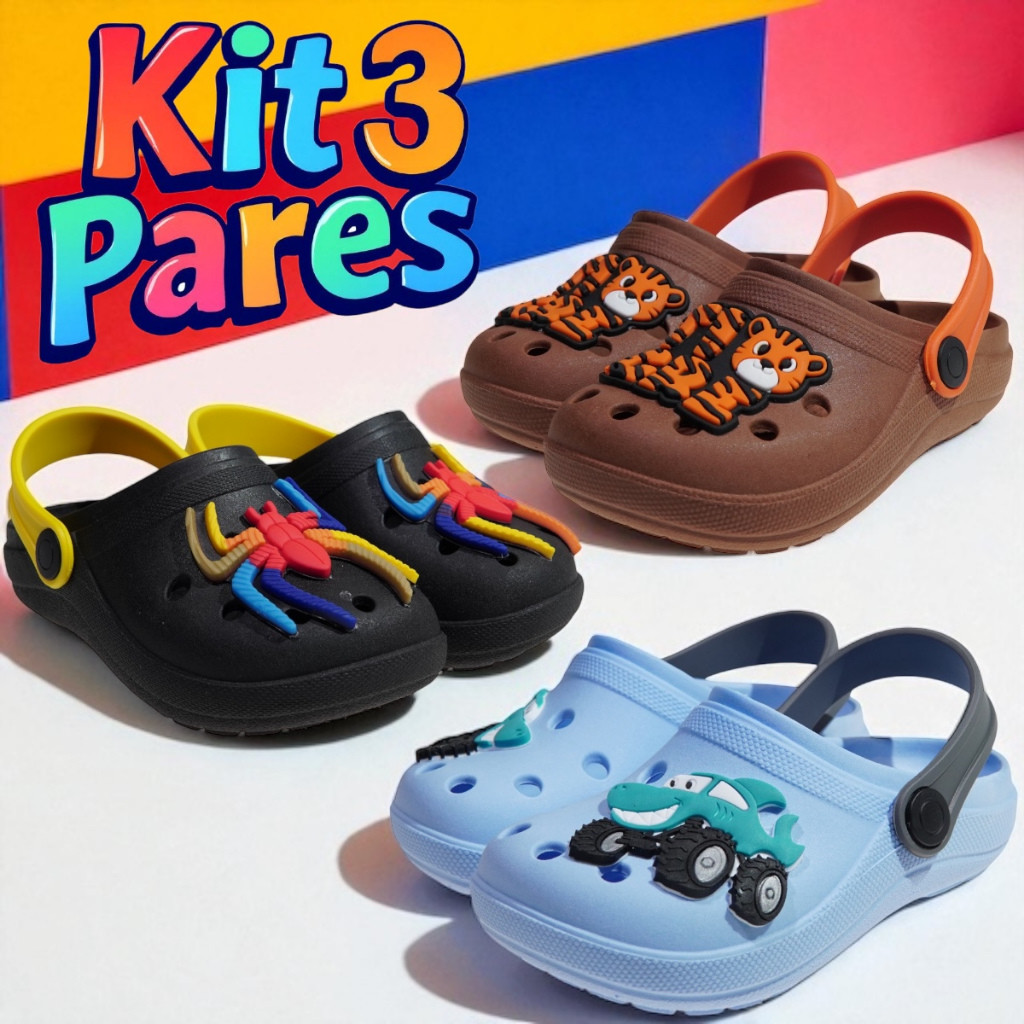 KIT 3 PARES DE SANDALIA BABUCHE INFANTIL PARA MENINO