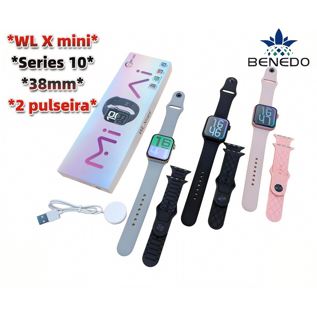 Smart Watch Relogio  WL X-mini  inteligente 38mm series 10 2025 2 Pulseiras BPM  Esportes