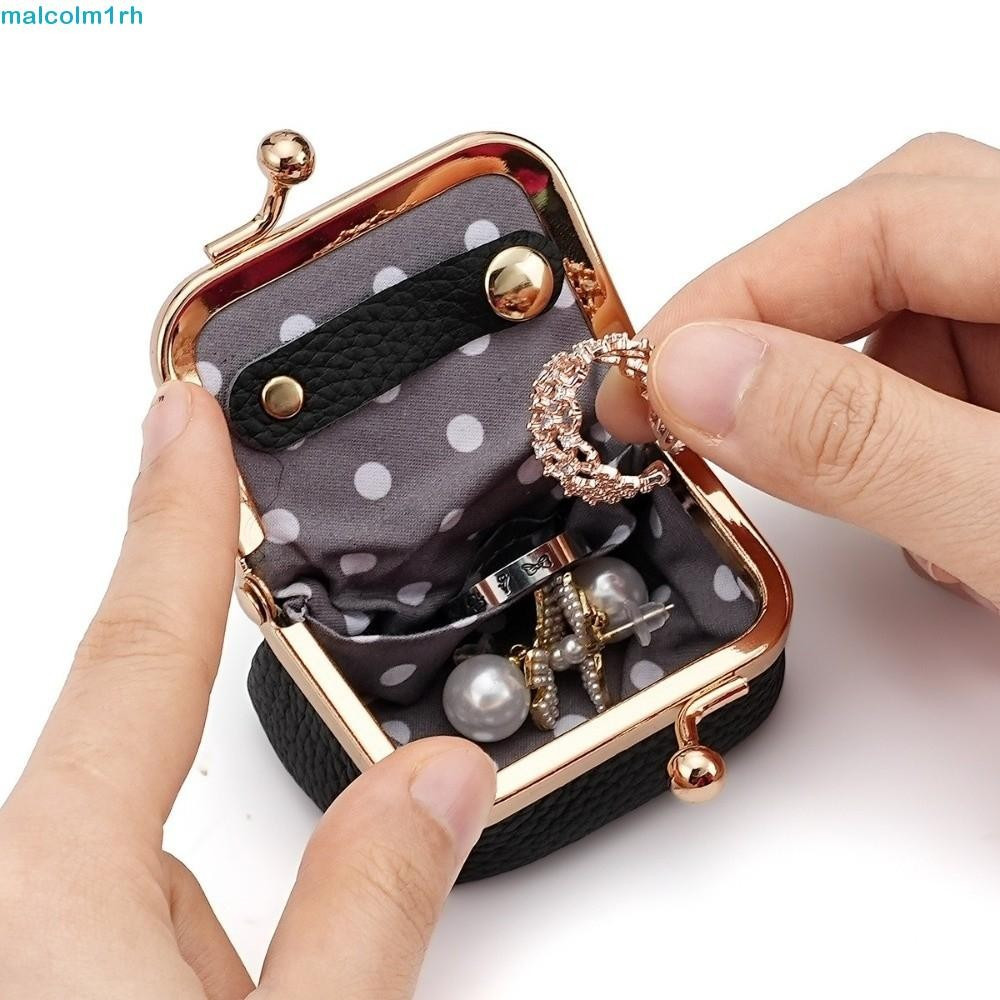 Bolsa De Moedas MALCOLM Kiss Lock , Joias De Couro Multifuncional Genuíno , Mini Quadrada Para Itens Pequenos