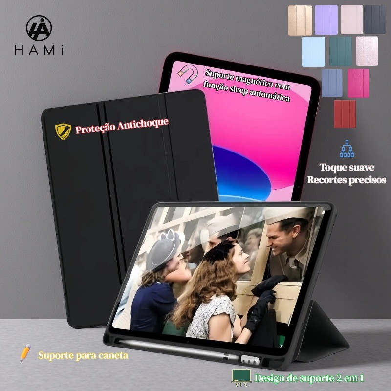 Capa Compatível com iPad 5 -11(A16 ) Magnética Inteligente com suporte para caneta e Auto Sleep