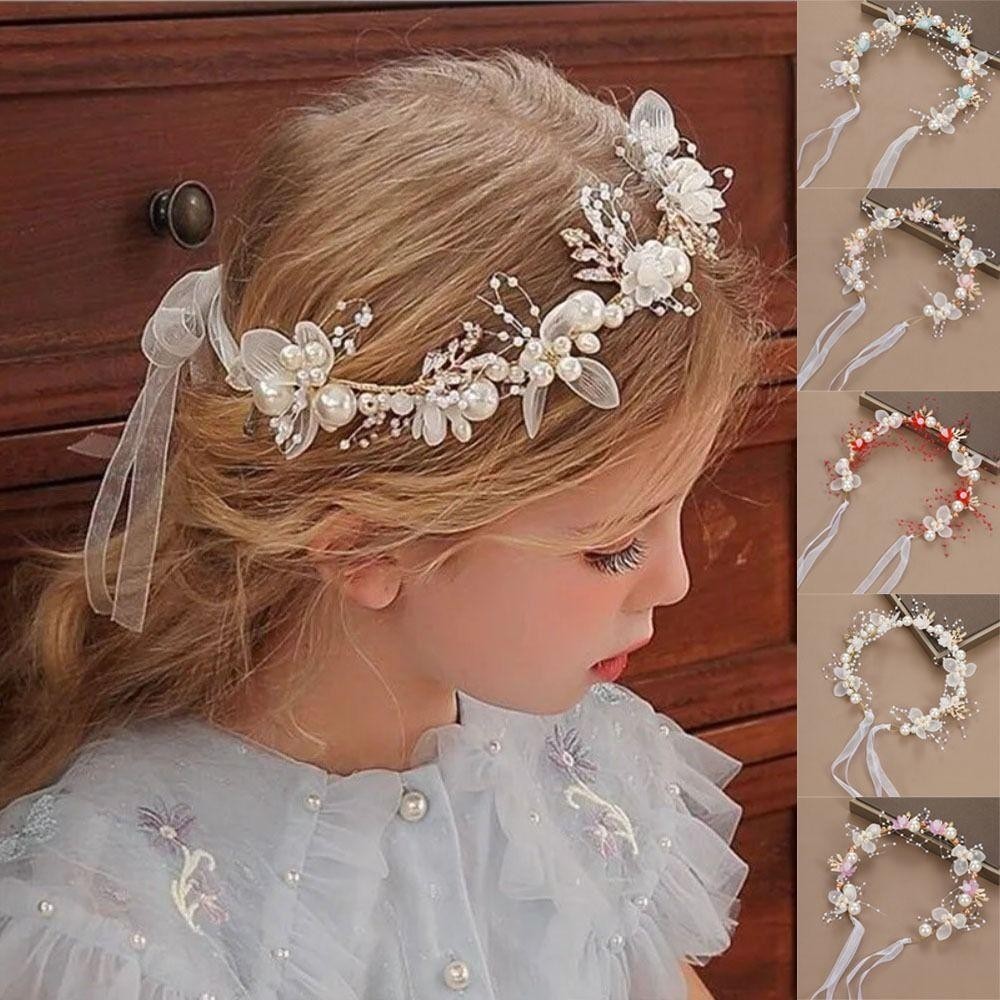 Tiara Acessório de Cabelo para Noiva Daminhas Debutantes Flores com Pérolas para Festas