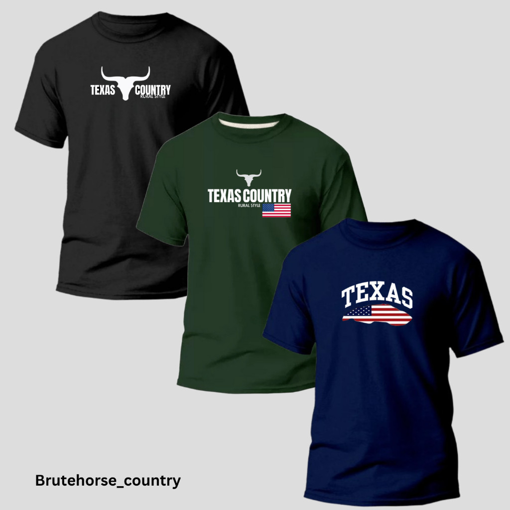 Kit 3 Camisas Country Masculina, Texas Brute Horse Country Original 100% Algodão Gola Redonda