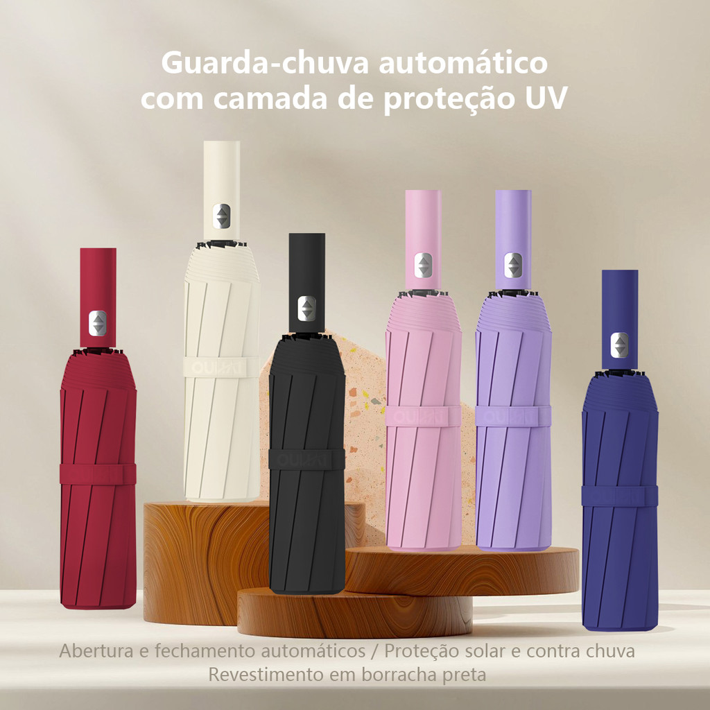 Guarda Chuva Automático Grande Abre E Fecha Reforçado Contra Vento Colorido