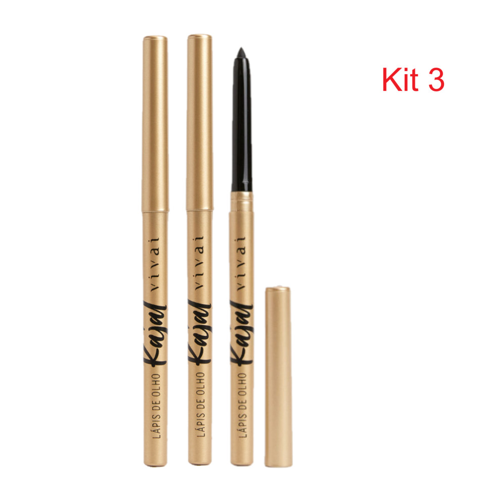 Kit C/3 Lápis de Olho Retrátil Kajal Preto - Vivai 2121.1.1