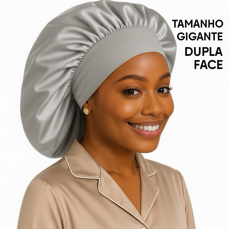 Touca de Cetim Dupla Face com faixa Para Cabelos Longos e Tranças Dormir anti frizz