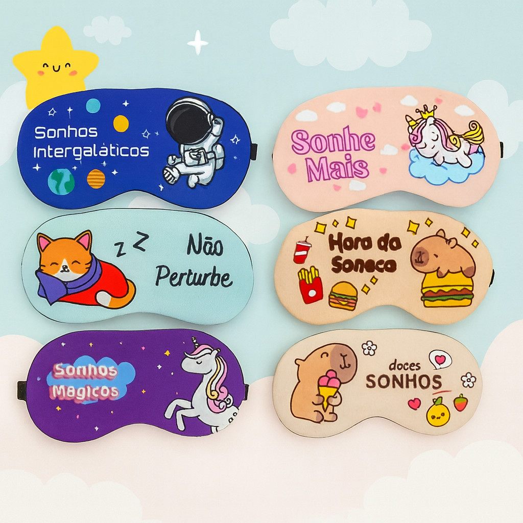 Máscara de Dormir ,Tapa Olho Infantil Personagens Doces Sonhos /Capivara/Sonhe Mais/Unicornio
