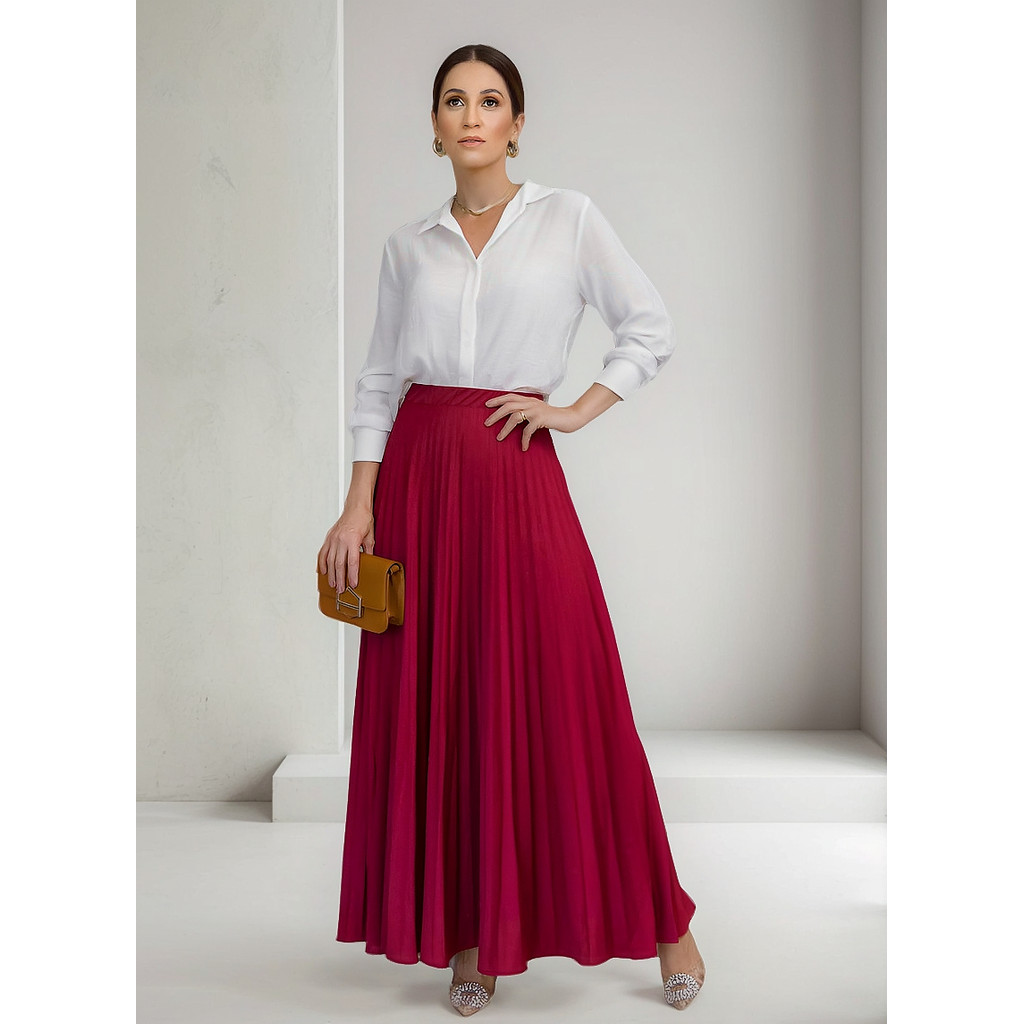 Saia Longa Plissada Rodada Tendencia Moda Evangelica Chic