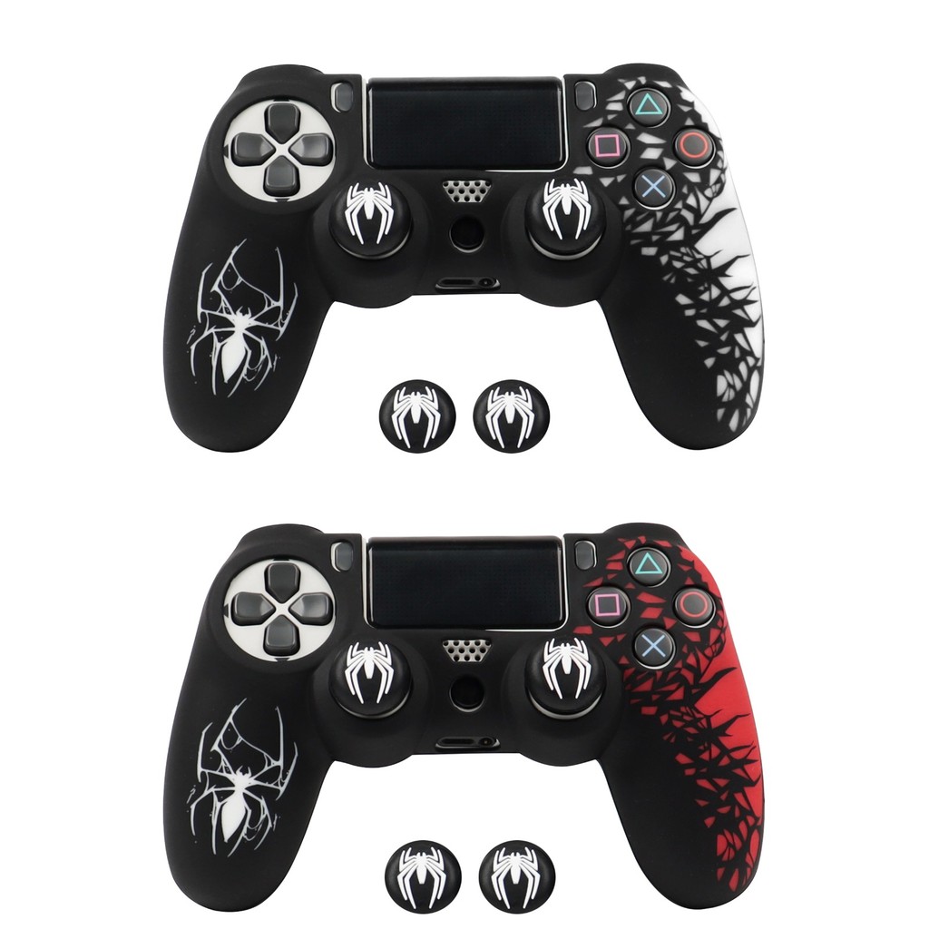 Capa Protetora Silicone Premium Spider Man Para Controle Ps4 + 2 Grip