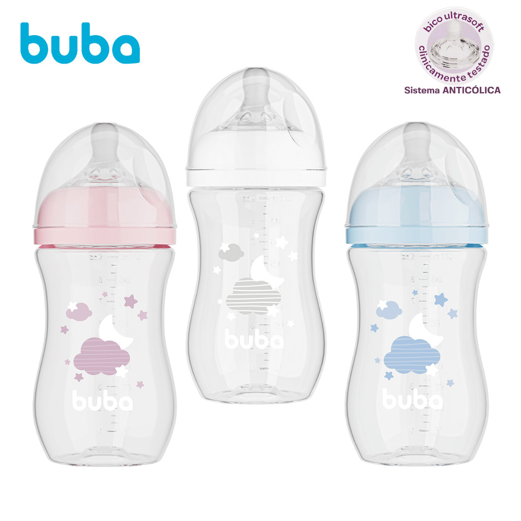 Mamadeira Buba Easy Flow 270 E  330 E 120 ml Anticólica Bico Silicone Pétala