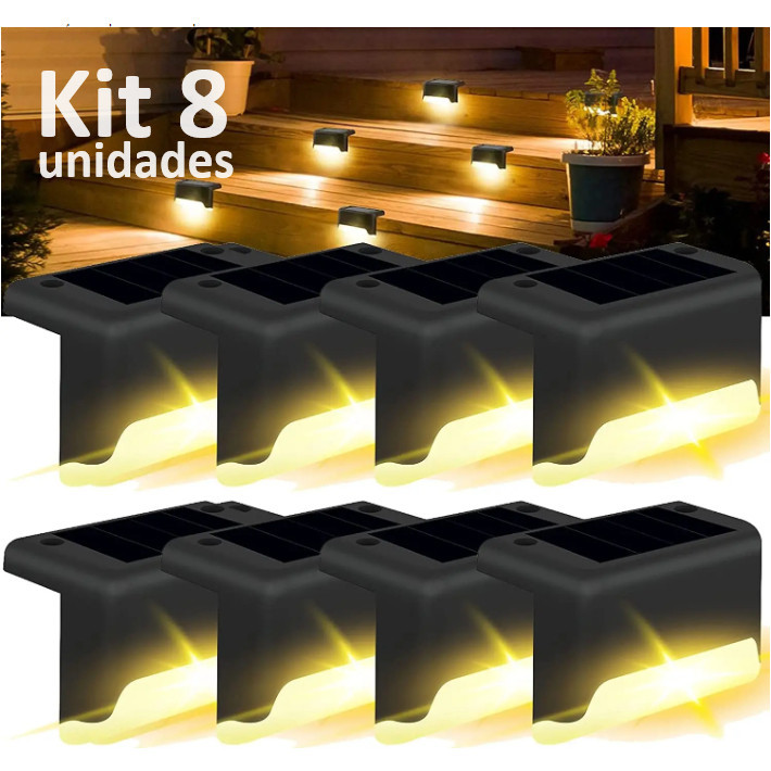 KIT 4/8 Pcs Luminária Solar De Escada e Parede a Prova Dágua Para Decoração Externa De Jardim e Muro