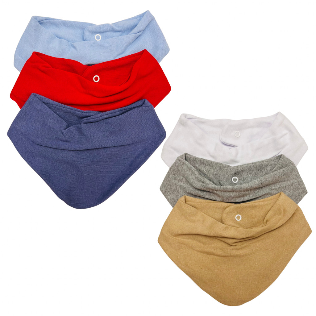Kit 3 Peças Babador Bandana Bebê Cores Sortidas  Algodão Menina e Menino Botão de Pressão
