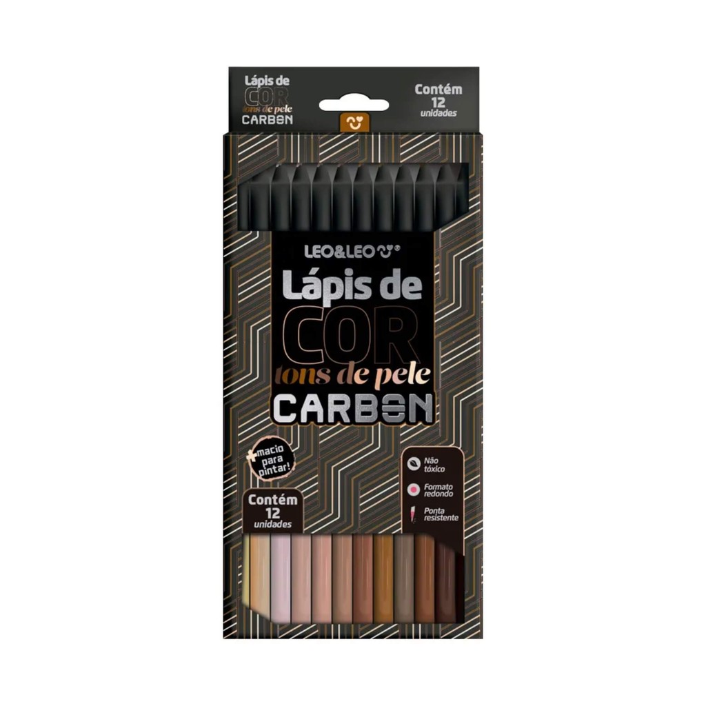 Lápis de Cor Carbon 12 Cores Tons de Pele Redondo Leonora Material Escolar Pintura Lettering