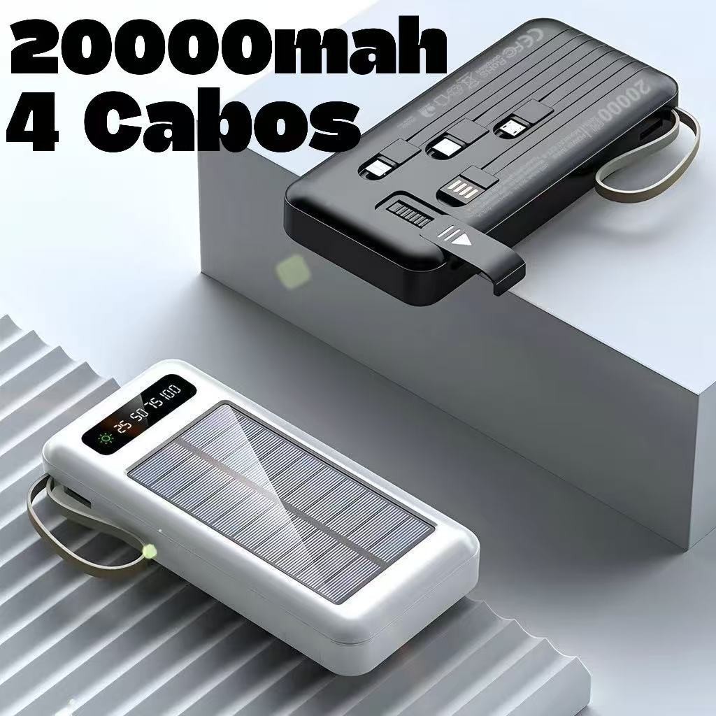 Carregador Portátil Power Bank Solar 20.000mah Com cabos 5 Em1 LED lanterna