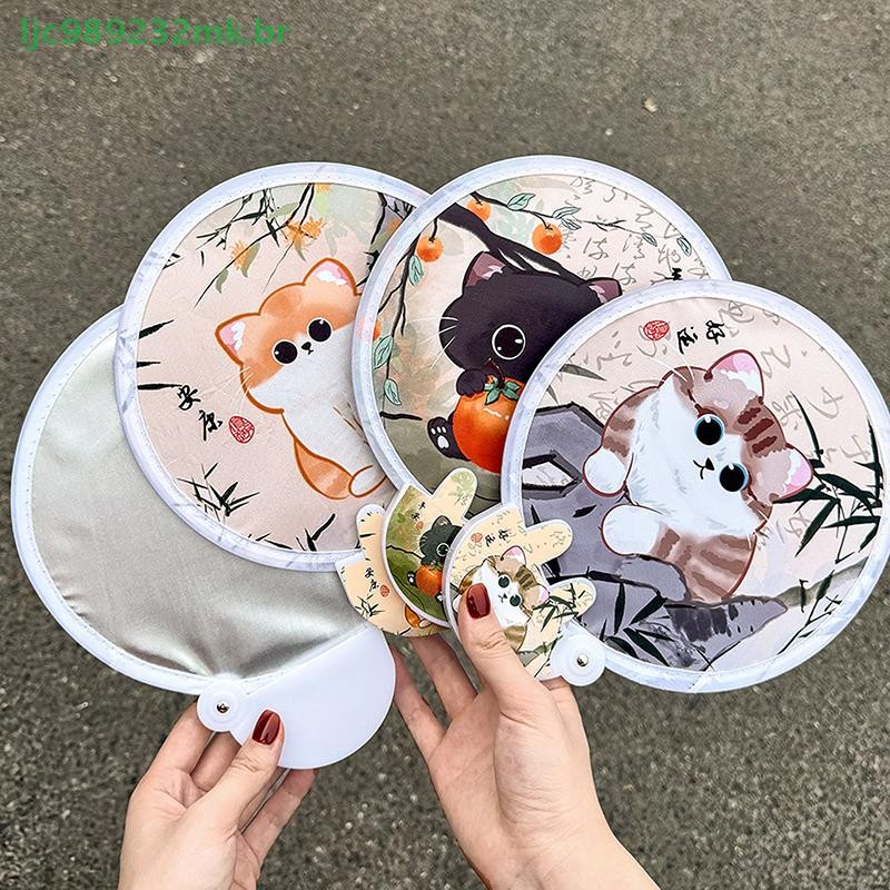[MYBR] Ventilador Dobrável Portátil De Desenho Animado Kawaii Criativo De Mão De Verão Fresco Disco Voador Pano De Bolso