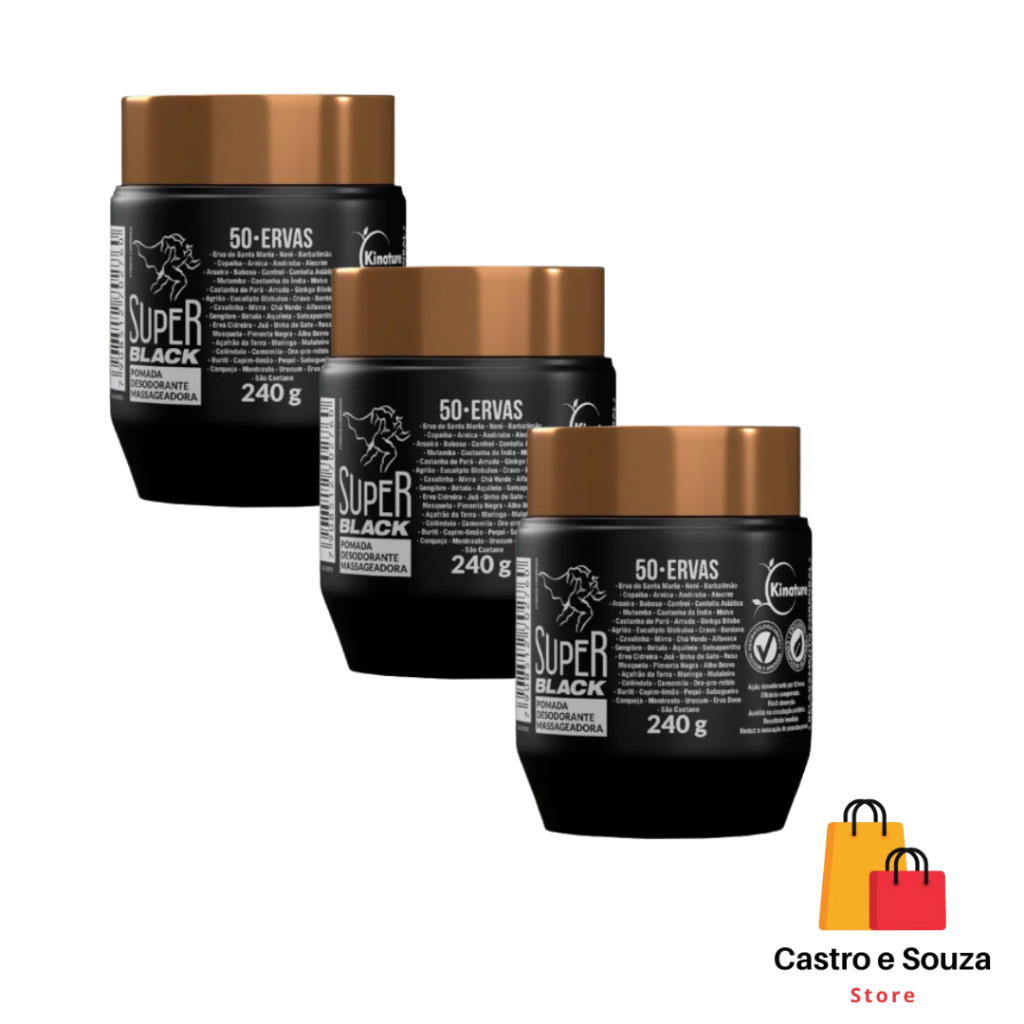 Kit 3 Pomadas Massageadora Super Black 50 Ervas POTE 240g Kinature - Bio instinto