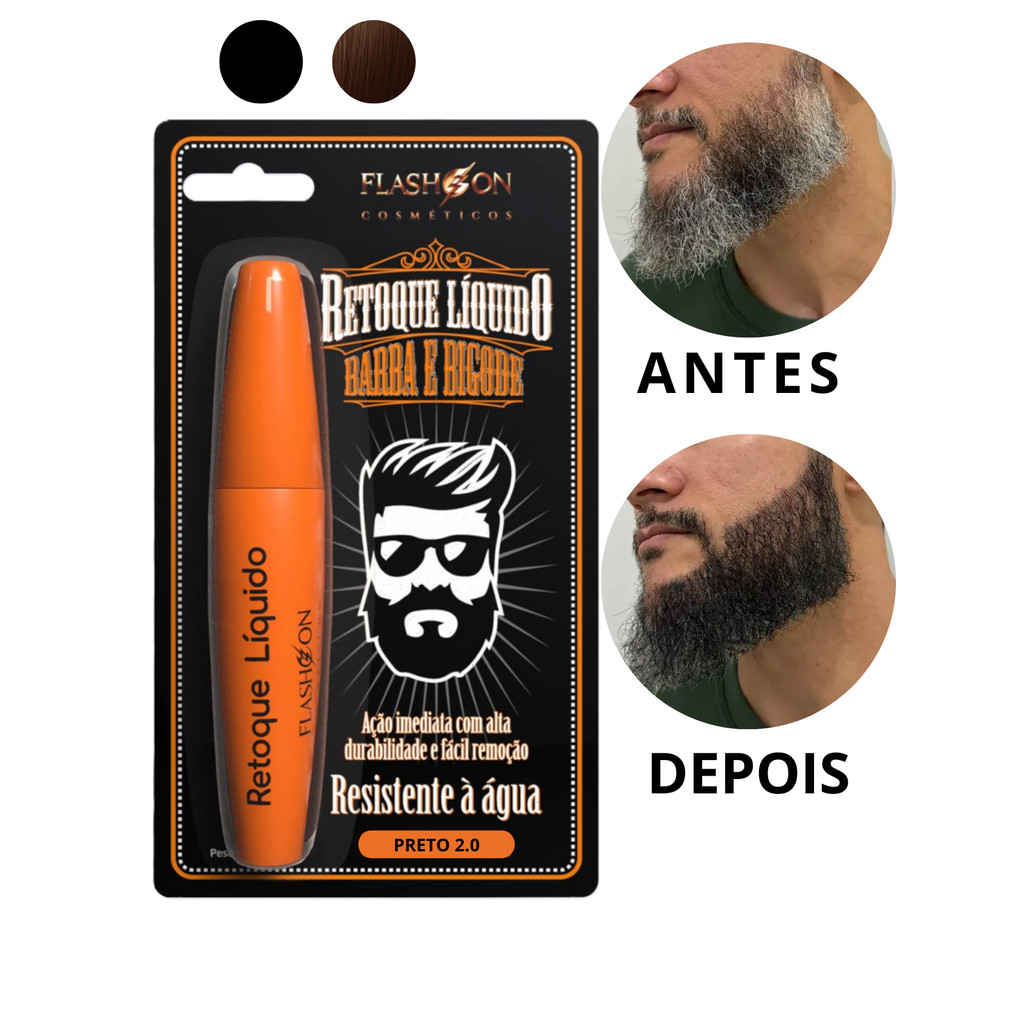 Retoque Liquido Barba e Bigode  Flashon Resistente á Água Para Cobrir Cabelos Grisalhos