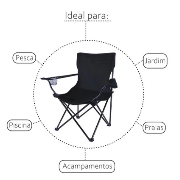 Cadeira Dobrável Aço Inox Com Porta Copos Pesca Praia Acampamento Camping Com Bolsa F