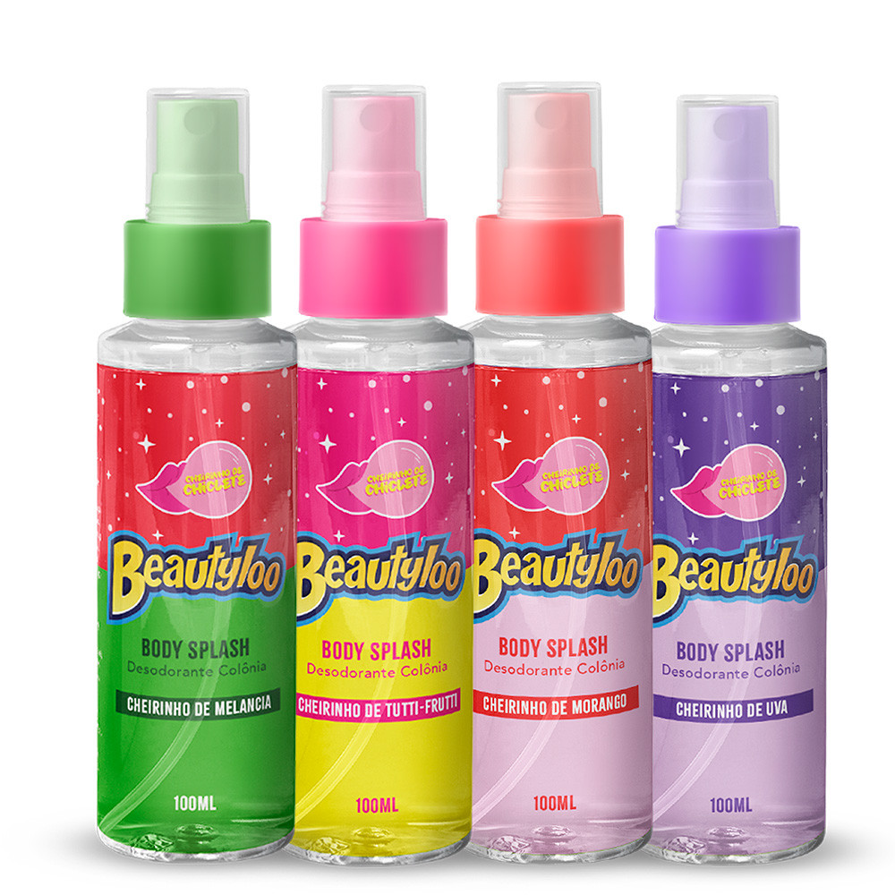 Kit 4 Body Splash Corporal Cheirinho de Chiclete Beautyloo Face Beautiful 100ml