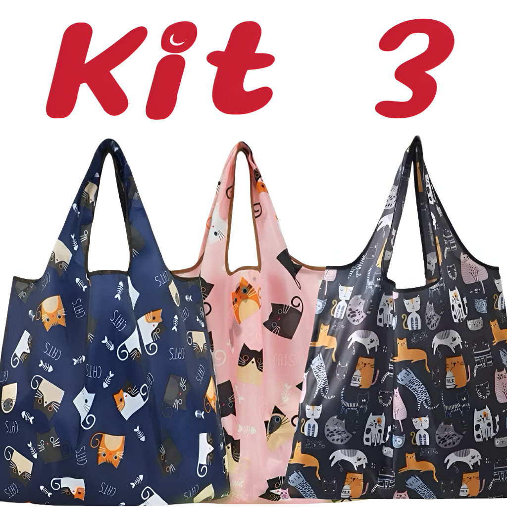 kit 3 bolsa de ombro ecobag dobrável reutilizável praia