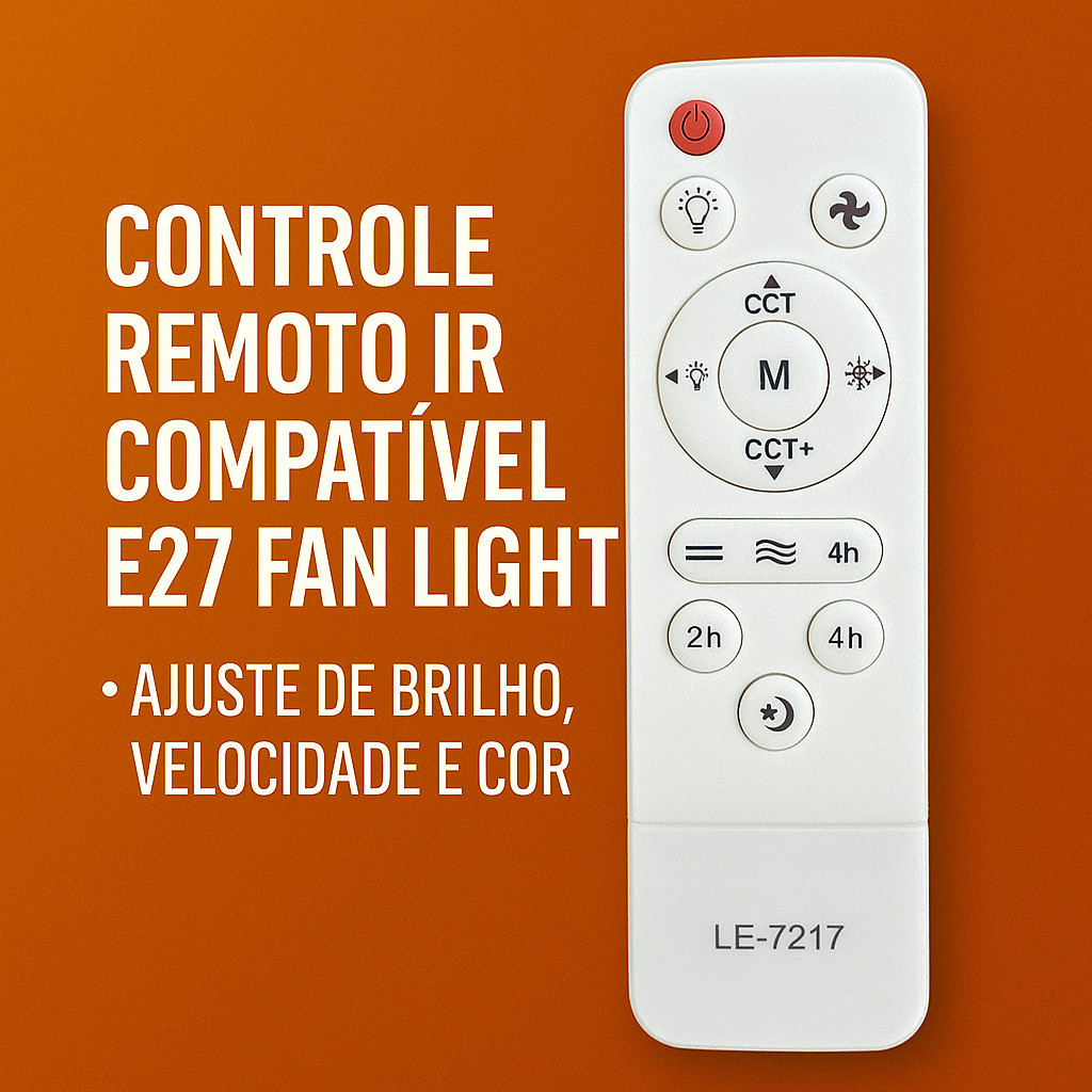 Controle Remoto Ventilador IR Compatível E27 Fan Light | Ajuste de Cor e Escurecimento para Luzes de Teto
