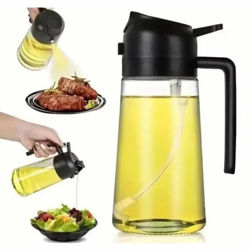 Glass Oil and Vinegar Sprayer with Button + Dispensing Nozzle + Plastic Lid and Cap 470ml