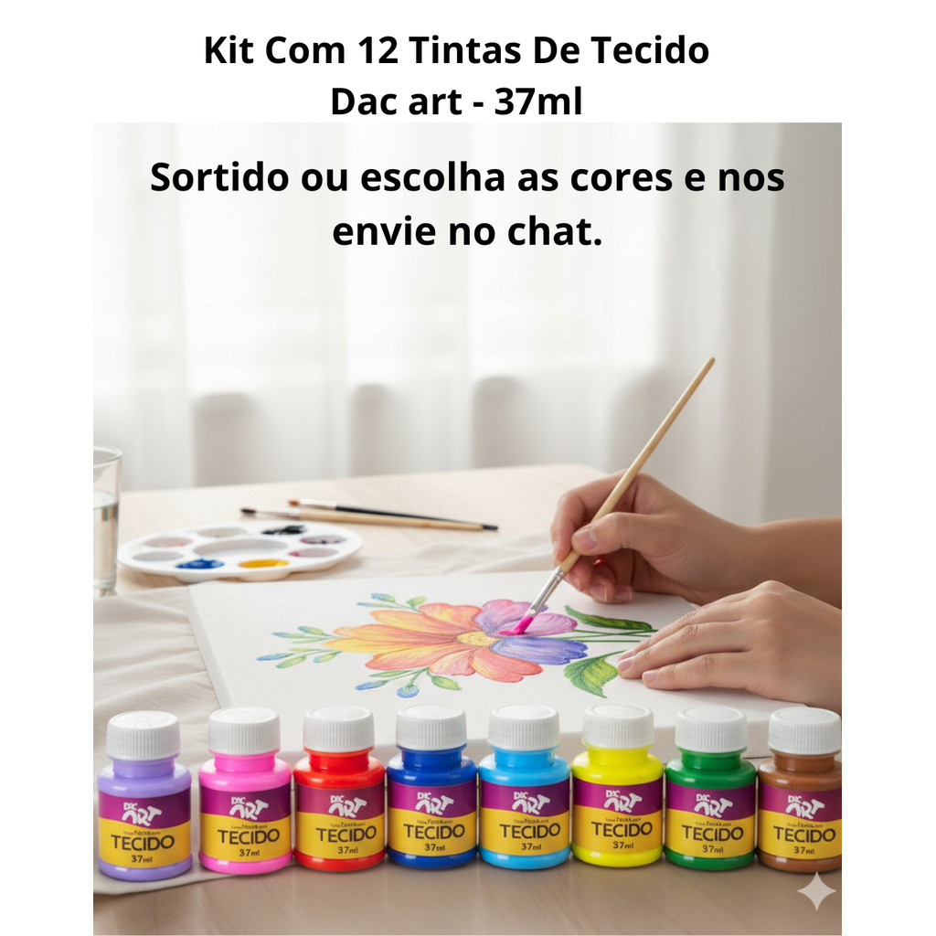 Kit Com 12 Tintas De Tecido Dac art - 37ml