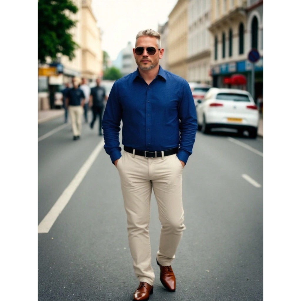 KIT CONJUNTO MASCULINO CALCA SARJA + CAMISA SLIM FIT
