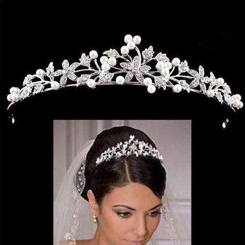 Tiaras Daminha Debutante - Noiva Prateado Flores Brancas com Pérolas – Estilo Sofisticado Madrinha