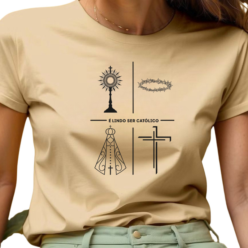 Camiseta Unissex Moda Católica Estampada Minimalista É Lindo Ser Católico Camisa Premium