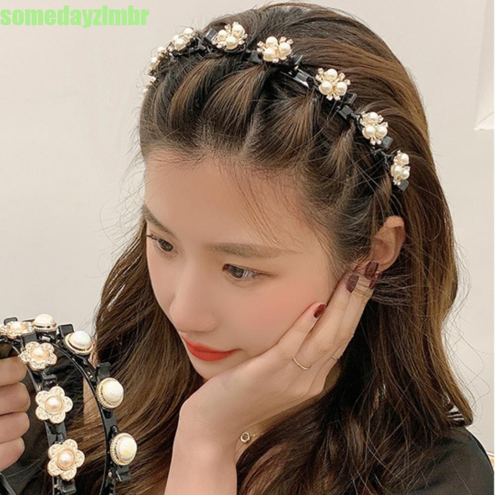 SOMEDAYZL0M Argolas De Cabelo Para Meninas Preguiçosas , Ferramentas Trançadas De Pérola De Zircônia , Faixa , Chapéu