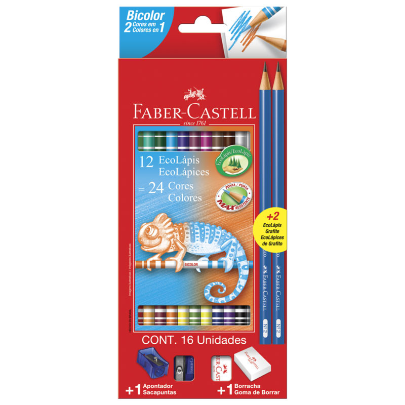Lápis de cor 24 cores com 12 lápis bicolor 120612+2N Faber-Castell