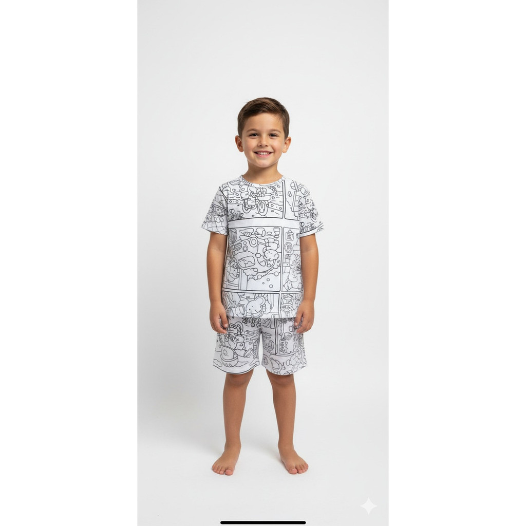 Pijama Infantil Para Colorir Menino Camisa Verão De Pintar