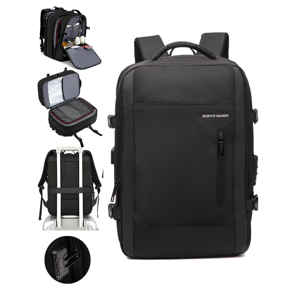jiesipoteMens trabalho backpack strap expansão capacidade impermeável SUB combinação bloqueio