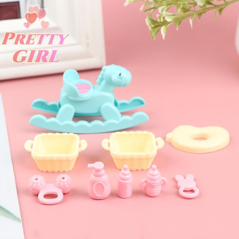 [Pretty ggirl] 9 Unidades/Conjunto 1/6 Garrafa De Leite Para Berço Infantil Fingir Casa De Bonecas Quarto De Bebê [Novo]
