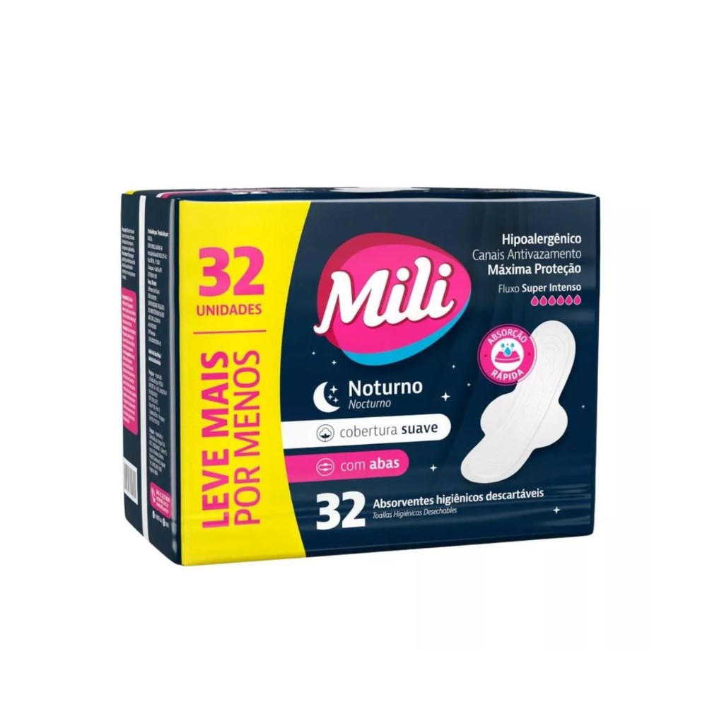 Absorvente Mili Noturno Suave com Abas 32 Unidades
