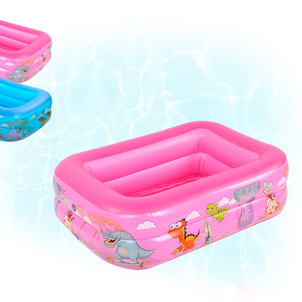 Piscina Inflável Infantil Azul ou Rosa Retangular 320 Litros PVC 2 Camadas 120cm Segura Selo Imetro