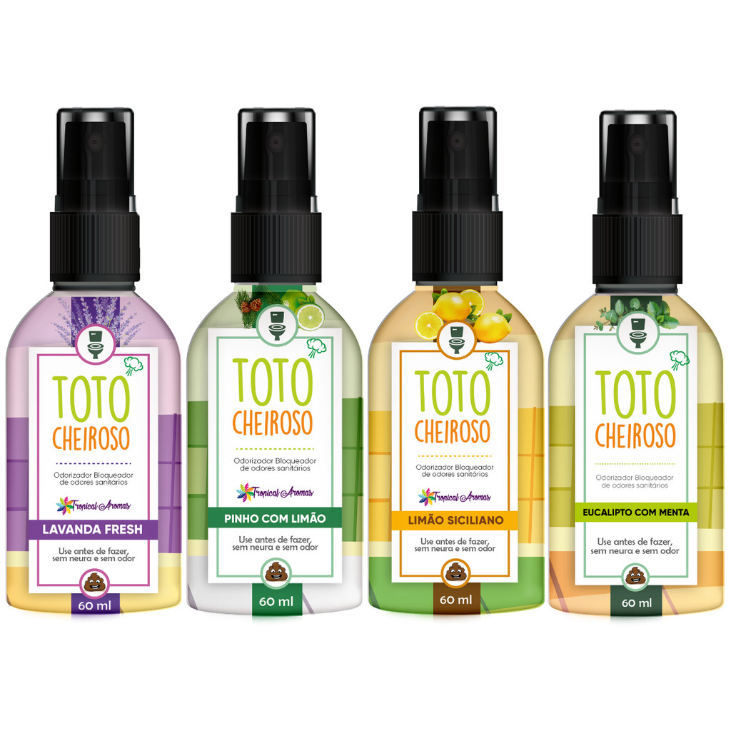 Kit Bloqueador Odores Totó Cheiroso Lavanda Pinho Limão Siciliano Eucalipto 60ml Tropical Aromas