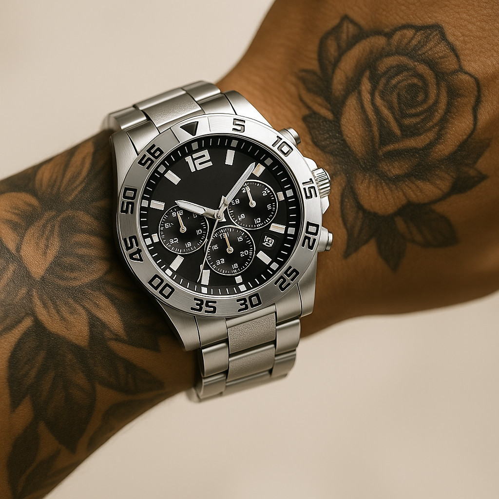 Kit Relógio Masculino Banhado a Ouro 18k Dourado Original Luxo + Corrente em Aço Banhada18kMasculina+Pulseira e Pingente