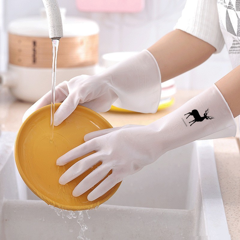 Luvas de lavar louça duráveis para cozinha doméstica látex para limpeza couro de borracha seção fina à prova d'água