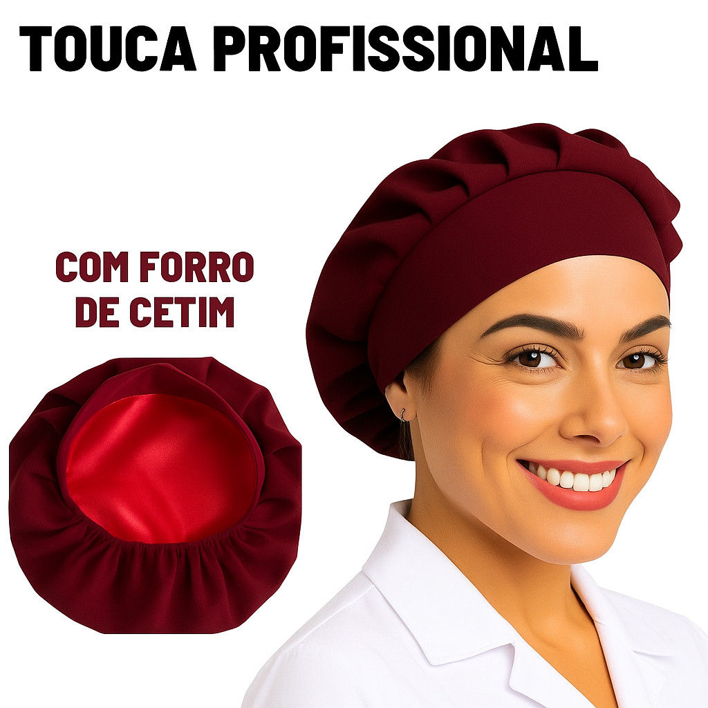 Touca cirúrgica com forro de cetim hospitalar feminina enfermagem doceira cozinha com elástico