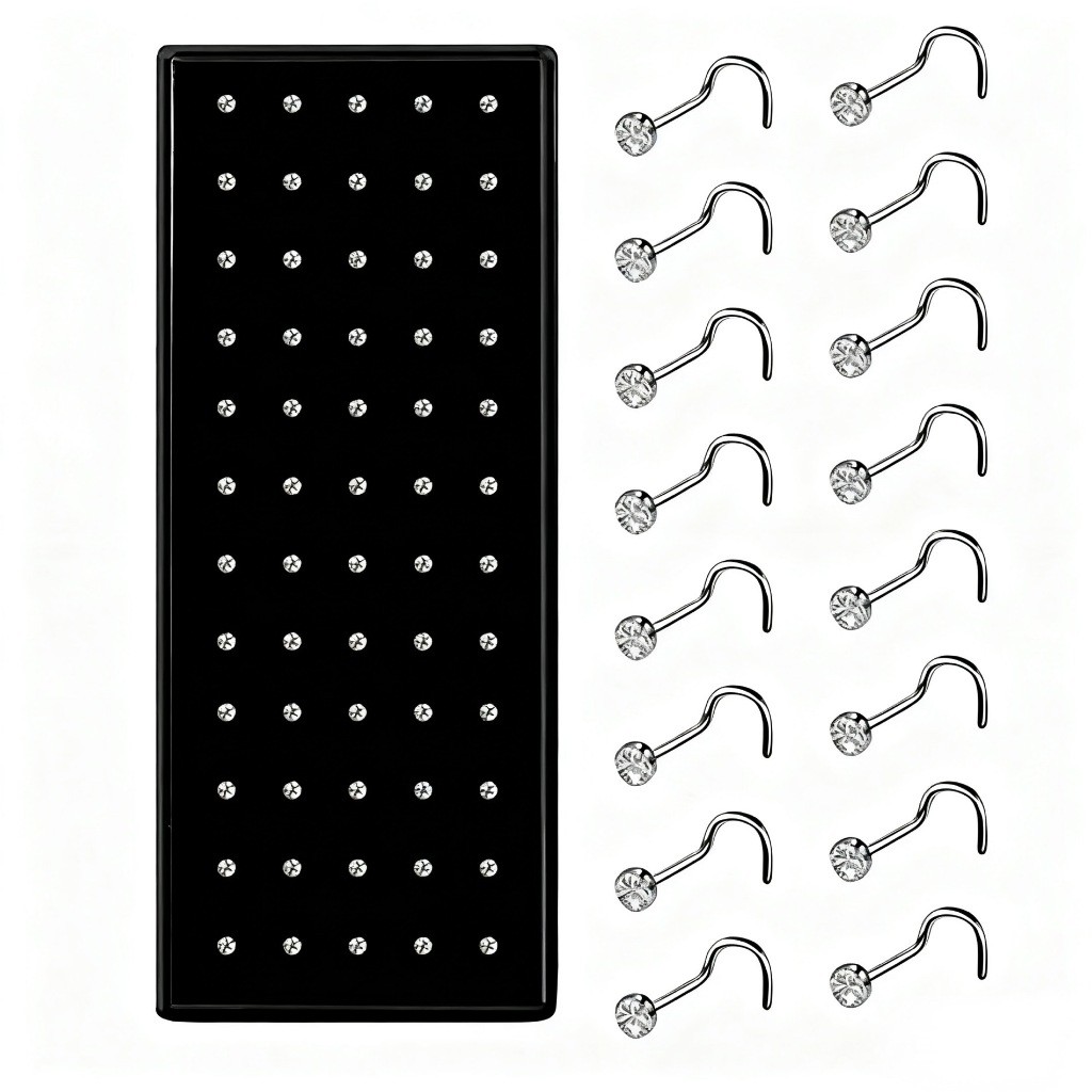 Kit  40/80 Piercing de Nariz Cristal Dobrar/Reto/Argola lindo aço inox