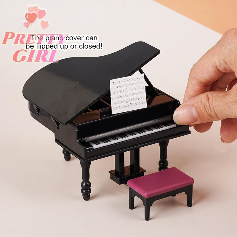[Pretty ggirl] 1 : 12 Casa De Bonecas Em Miniatura Piano Com Ferramenta Instrumento Cadeira Modelo Sala De Estar Móveis 