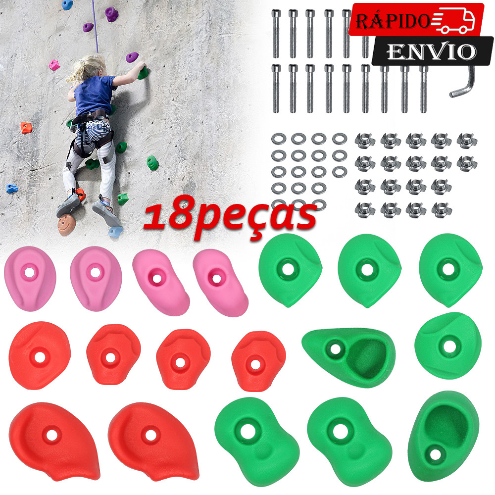 18 peças Suportes de escalada, parede de escalada para crianças, conjunto de escalada para adultos internos e externos