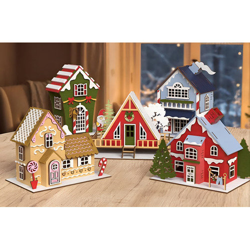 05 Unidades Casinha Decoração Natal Mdf 3mm Cru