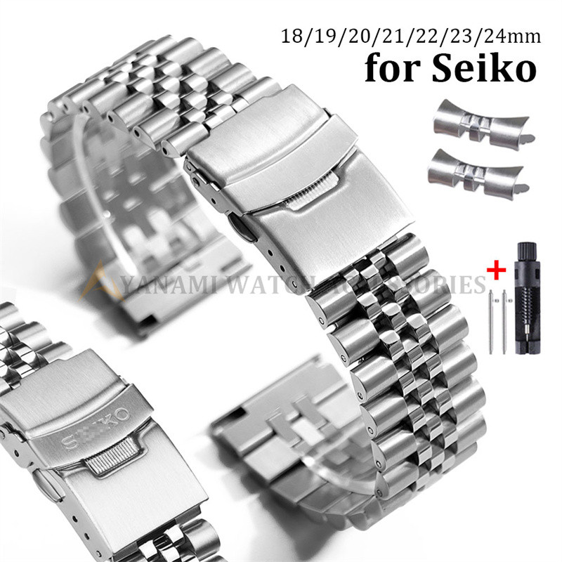 Pulseira De Relógio De Aço Inoxidável Sólido Jubileu 18mm 19mm 20mm 21mm 22mm 23mm 24mm Metal Com Extremidade Curva Reta
