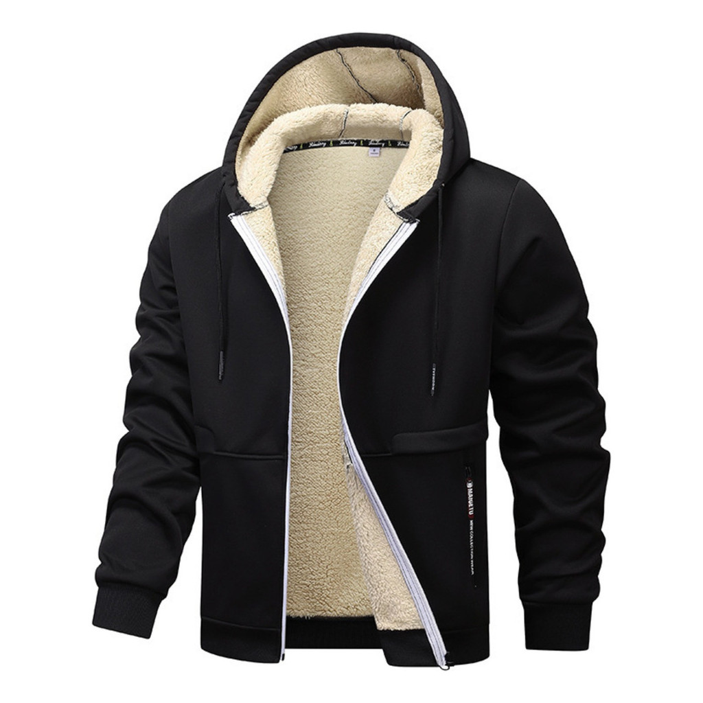 Casaco De Lã Com Capuz Forrado De Lã Para Masculino Casaco Casual De Inverno Com Zíper