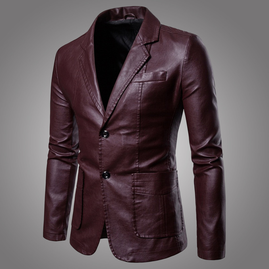 Jaqueta Masculina De Couro Sintético Slim Fit – Blazer Formal De 2 Botões Para Jantar