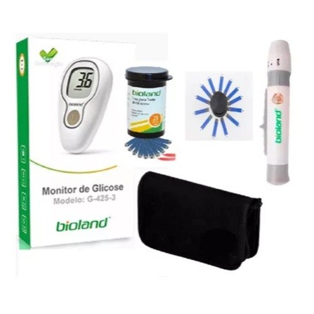 Aparelho de Glicose Bioland G425-3 – Kit Completo com 25 Tiras, 25 Lancetas e Estojo